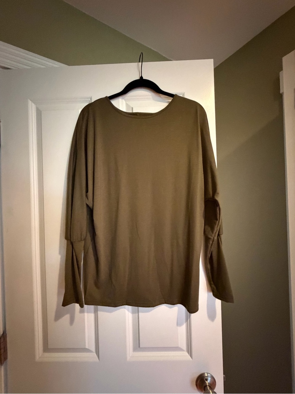 Women's Olive Green Long-Sleeve Shirt with Sleeve Detail